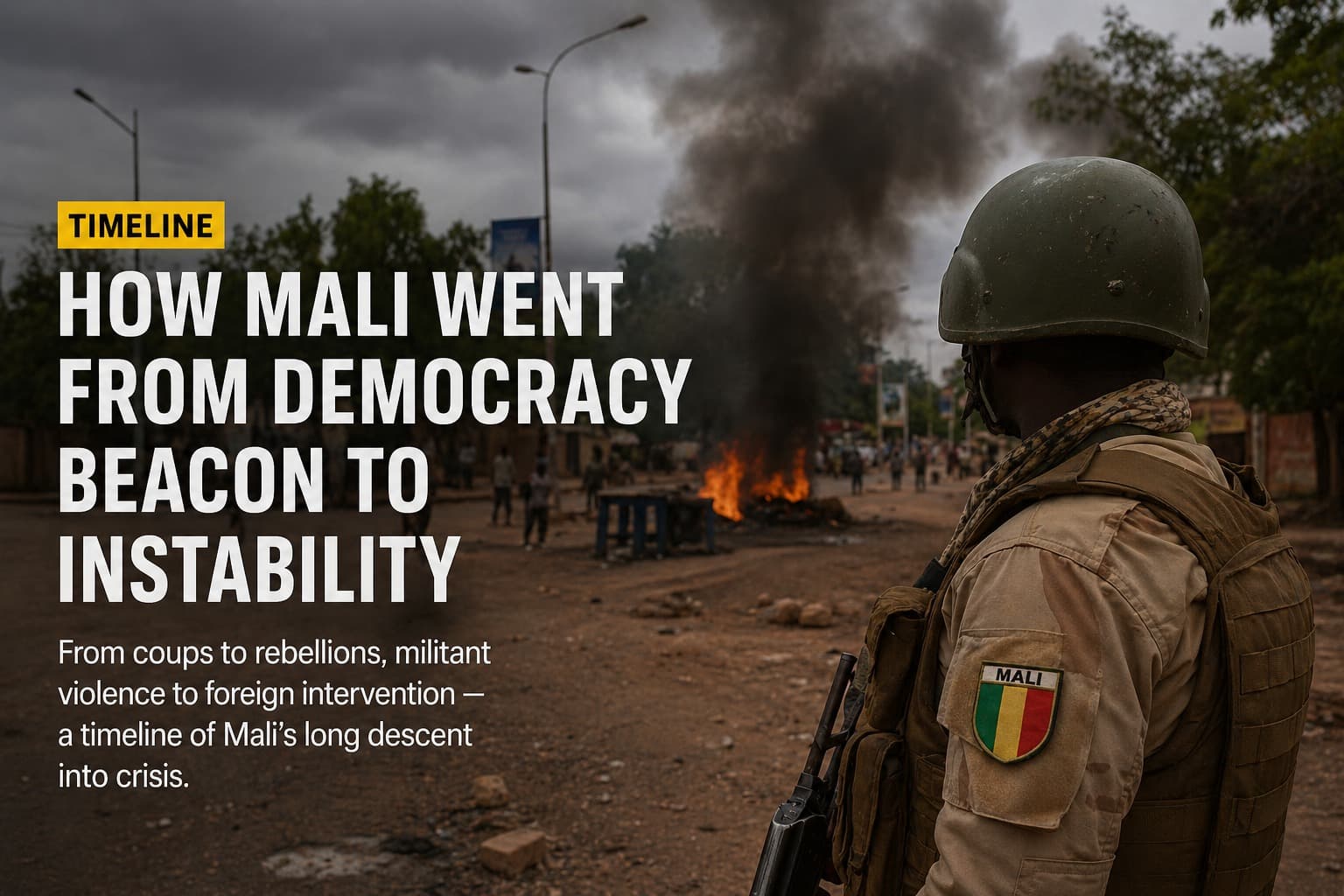 Cover for How Mali’s democratic promise collapsed into years of coups, rebellion and insecurity