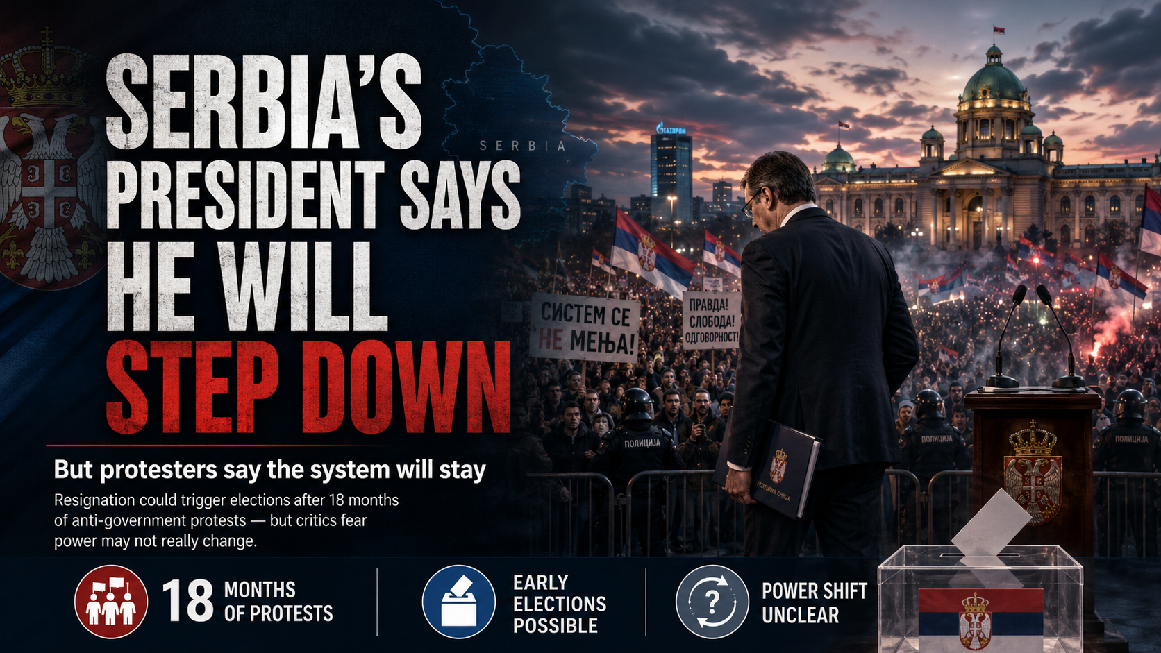 Cover for Serbia’s President Says He Will Step Down — But Protesters Say the System Will Stay