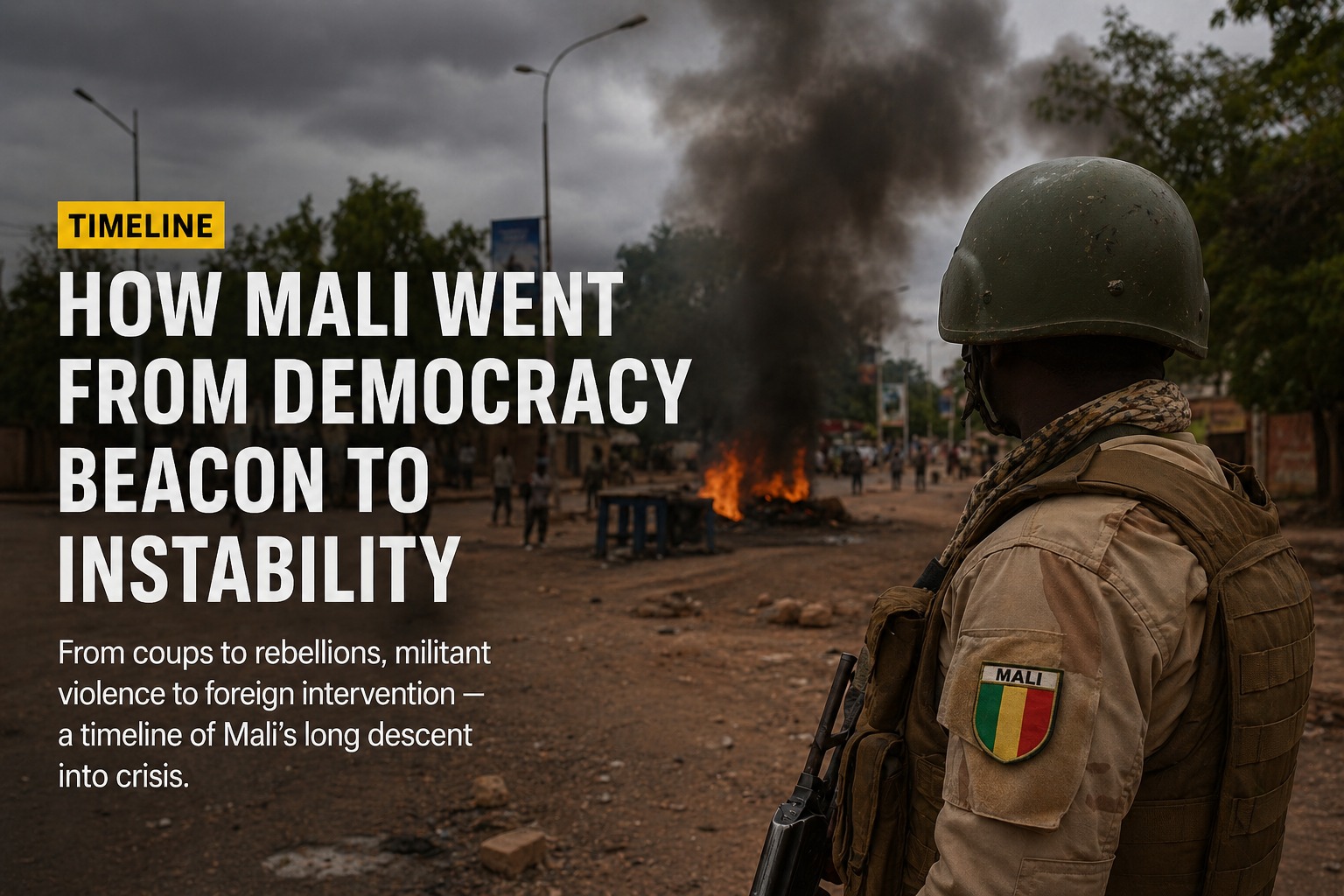 Cover for How Mali’s democratic promise collapsed into years of coups, rebellion and insecurity